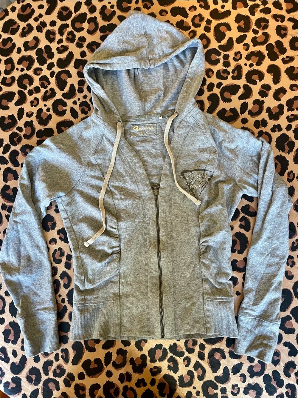 Guess Women's Light Gray Zip-Up Hoodie Jacket